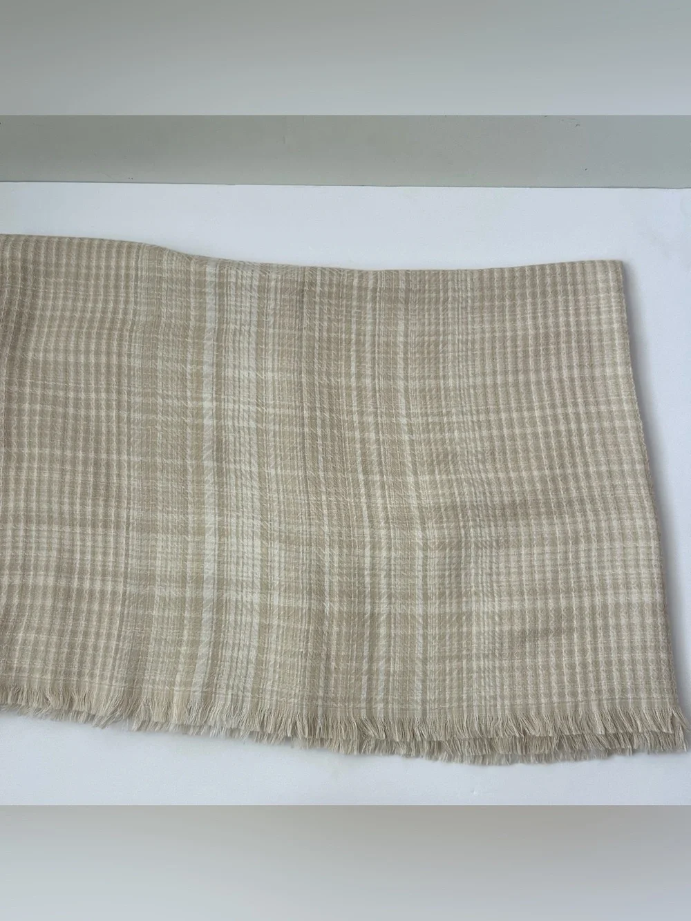 Fall Cozy Layering Fringe Scarf Lucky Brand Plaid Cream White Neutral NWT